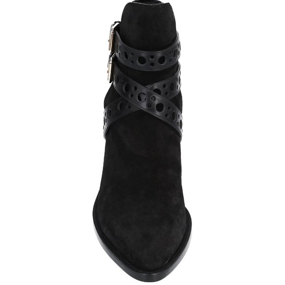 BURBERRY Black Suede Metal Logo Ankle Boots - Picture 4 of 15